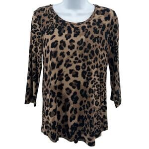 JM Collection Blouse WMNS S Brown Cheetah Print 3/4 Sleeve Stretch Y2K Glam Top